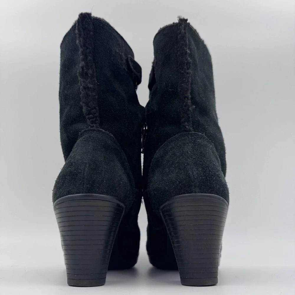 Clarks Womens Black Suede Faux‎ Fur Lined Ankle Boots Block Heel Size 7W 39384